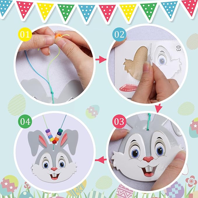 Fennoral 12 Pack Easter Craft Kit for Kids Make You Own Bead Necklace Making Kit for Girls Boy DIY Arts and Crafts for Classroom Art Activities Kids Easter Dress Up Accessories