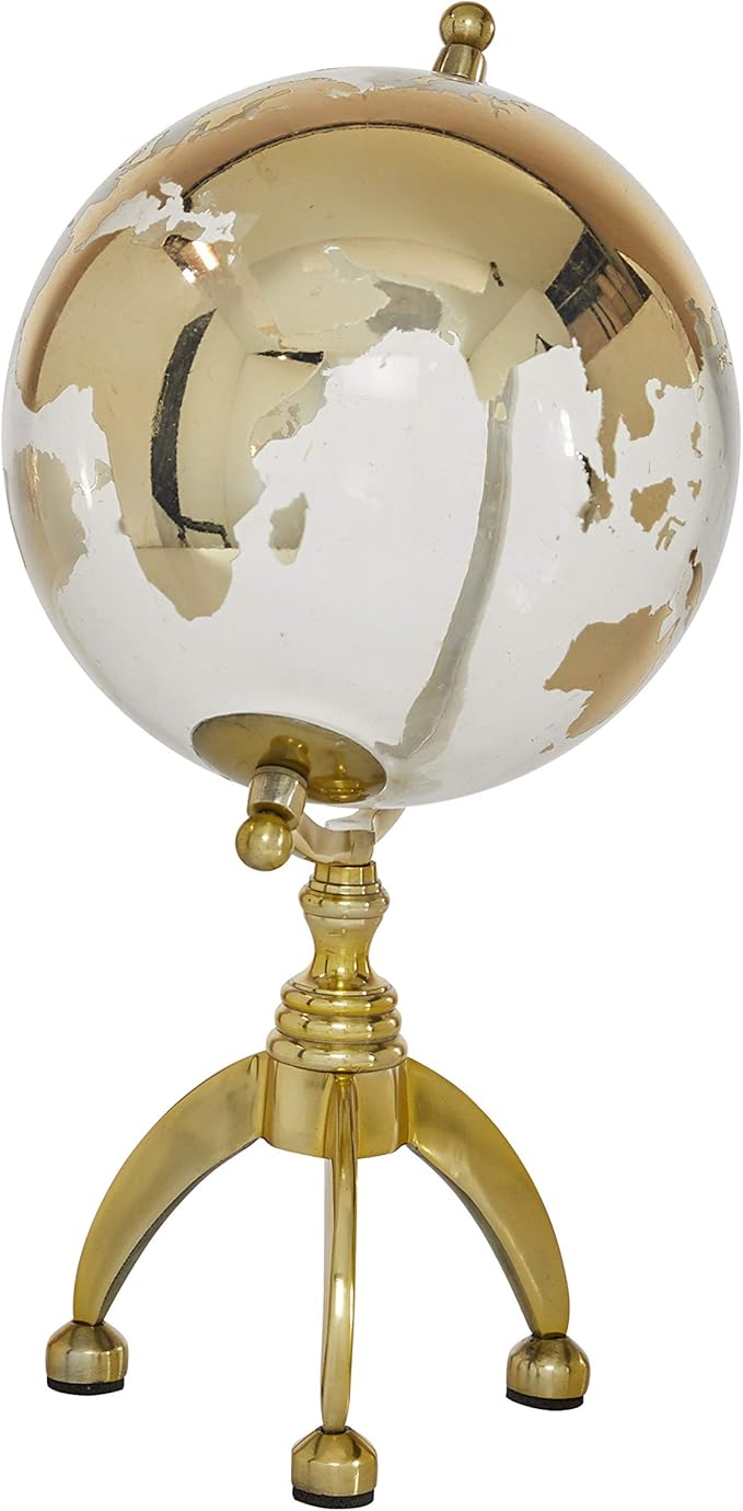 Deco 79 Aluminum Globe with Tripod Base, 8" x 8" x 15", Gold