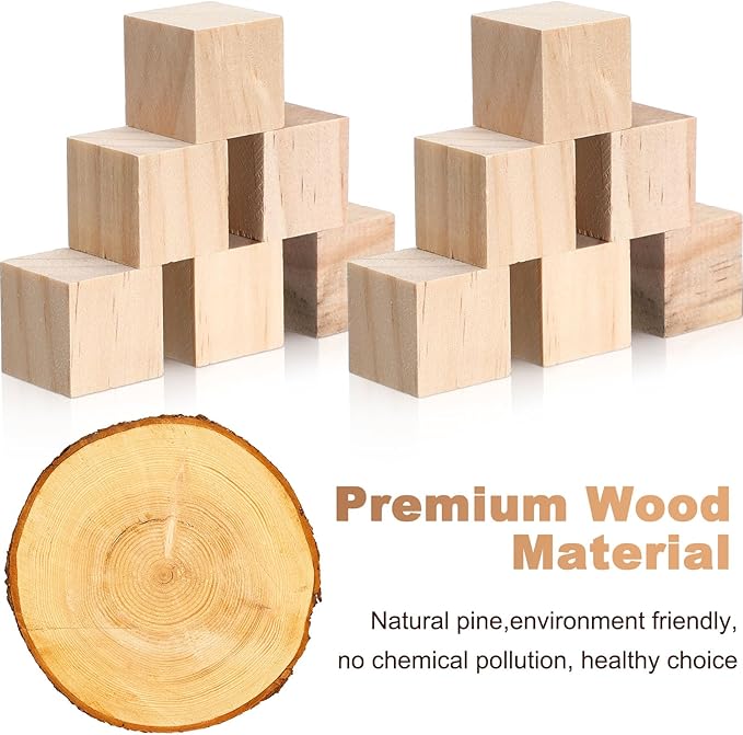Barydat 100 Pcs 1 in Wooden Cubes, Unfinished Wooden Blocks for Crafting Natural Craft Wood Square Blank Cube for DIY Project Baby Showers