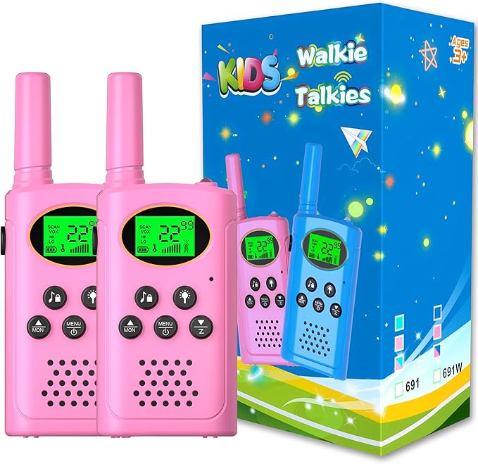 Walkie Talkies for Kids 2 Pack, Toys for Ages 4-13 Year Old Boys Girls with Flashlight LCD Screen, Long Range 22 Channels 2 Way Radio Indoor Outdoor Adventure Easter Xmas Birthday Gifts (Pink)