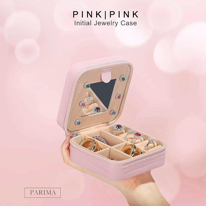 Parima Small Jewelry Box for Girls, Initial Jewelry Boxes for Girls | Small Jewelry Organizer | Travel Jewelry Case | Mini Travel Jewelry Box - Letter G, Pink