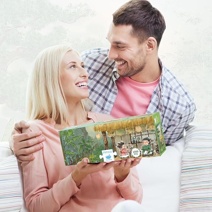 MOMIBOOK 1000 Piece Puzzle for Adults Jigsaw Puzzles of Listening to The Rain Halfway Through The Mountain, Painting Image Challenging Hard Impossible Puzzle Unique Christmas Birthday Gifts