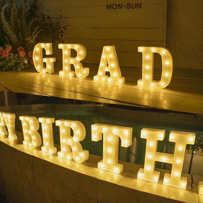 Foaky Rechargeable LED Letter Lights Sign Marquee Light Up Letters Sign for Night Light Wedding/Birthday Party Christmas Lamp Home Bar Decoration (N)