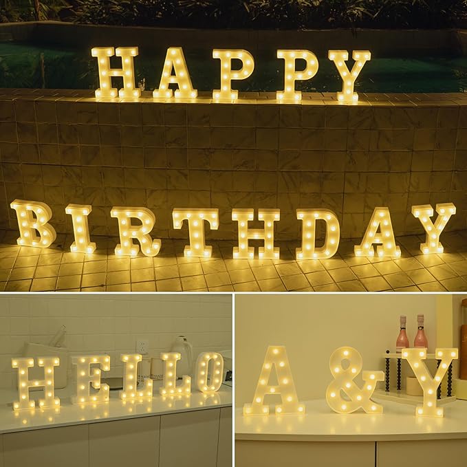 Foaky Rechargeable LED Letter Lights Sign Marquee Light Up Letters Sign for Night Light Wedding/Birthday Party Christmas Lamp Home Bar Decoration (O)