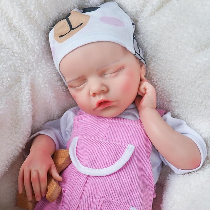 Reborn Baby Dolls Silicone Full Body 16.9in Weighted Real Life Closed-Eyes Girl Dolls Lifelike Newborn Baby Soft Body Flexible Limbs Not Vinyl