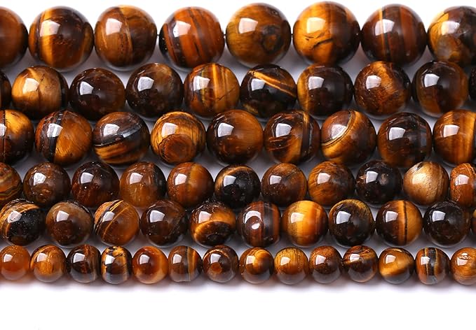 8MM 45PCS Natural Stone Yellow Tiger Eye Stone with Iron Mine Beads for Jewelry Making DIY Bracelet
