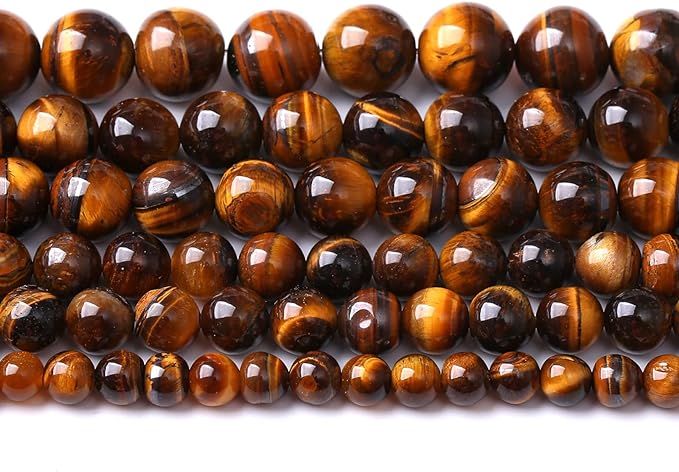 75PCS 10MM Natural Stone Yellow Tiger Eye Stone with Iron Mine Beads for Jewelry Making DIY Bracelet