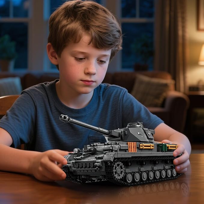 1:28 Panzer-Ⅳ Medium Tank F2 Building Blocks Set for Adults, Compatible with Lego Military Tank, WW2 Vehicle Toys Historical Collection Model for Army Fans, Gifts for Teens Kids Boys 8-14 (1419 PCS)