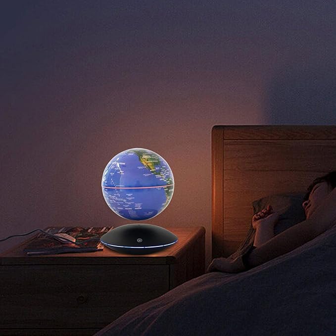 Floating Globe Magnetic Levitation with LED Color Changing Light and Touch Control, Magnetic Levitating Globe for Desk Office Home Decor Educational Gift for Men Father Boys Boss,Blue
