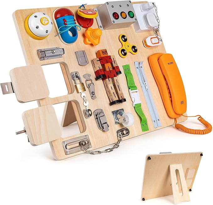 Montessori Large Busy Board for Toddlers 3 Years Old - 20 in 1 Wooden Sensory Educational Toys -Fidget Toys for Autistic Children-Preschool Learning Activities Fine Motor Skills