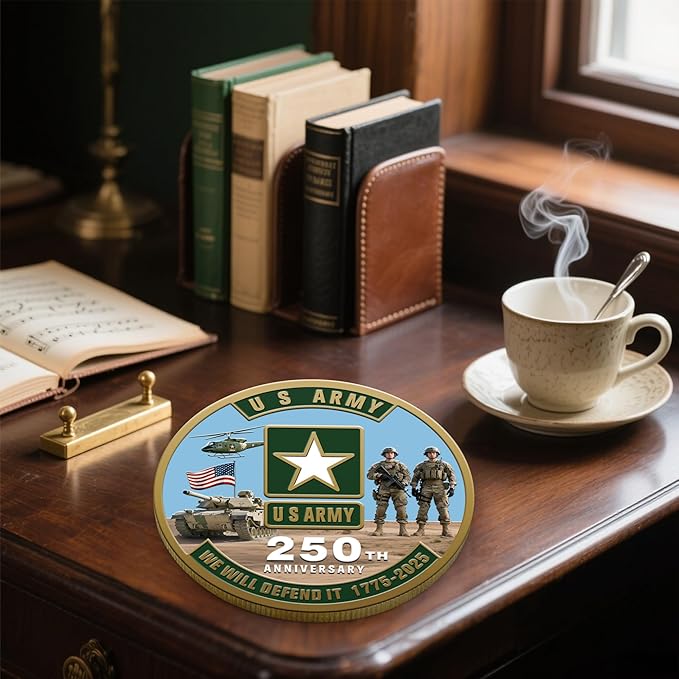 250th Anniversary U.S. Armed Forces Commemorative Coin - Patriotic Military Collectible with Engraved Service Branch Insignia，Patriotic Marine Corps Collectible (Army)