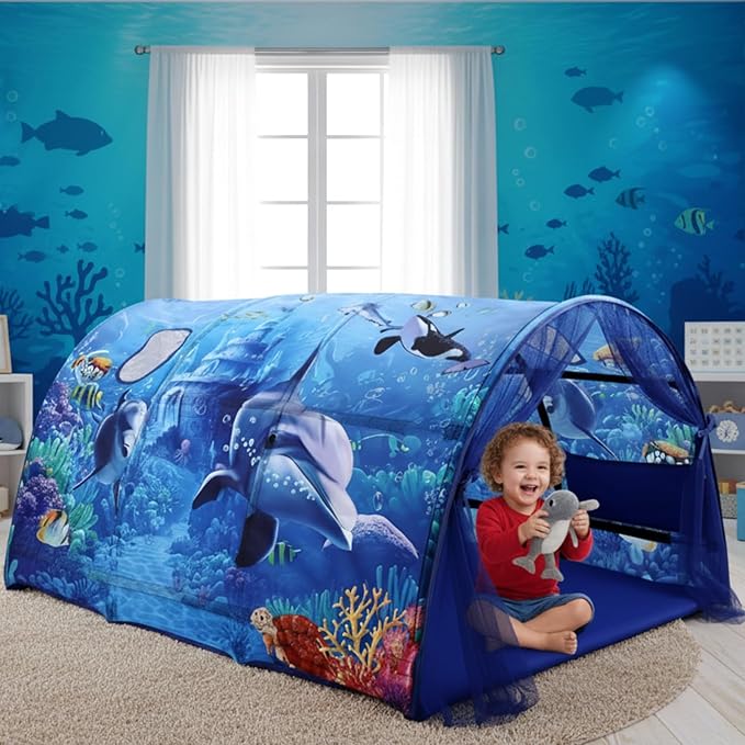 Ocean Bed Tent for Kids Large Kids Twin Tent Toddler Play Bed with Carry Bag Foldable for Girls Boys Bedroom Indoor Games