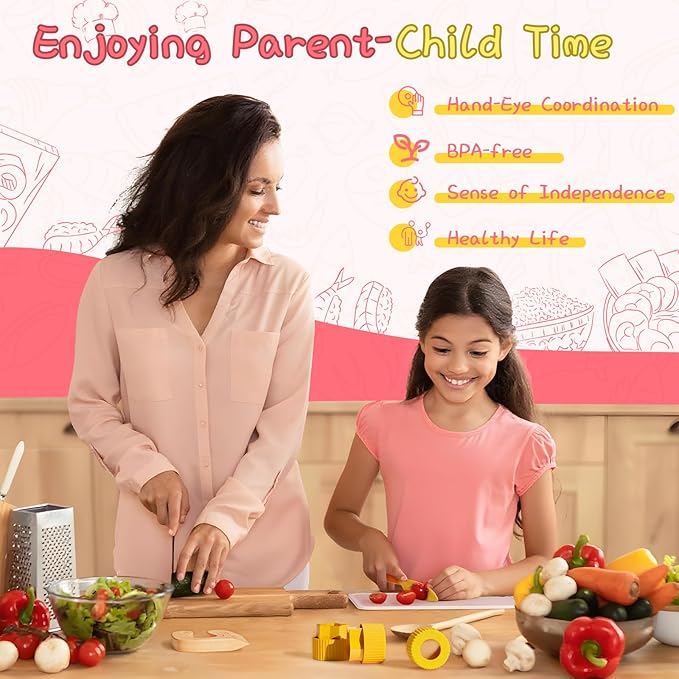 Montessori Kitchen Tools for Toddlers,Kids Knife for Real Cooking,Toddlers Knife Set with Storage Box Kids Safe Knives Children Cutting Set and Peeler,Montessori Toys for Kitchen Set -Pink