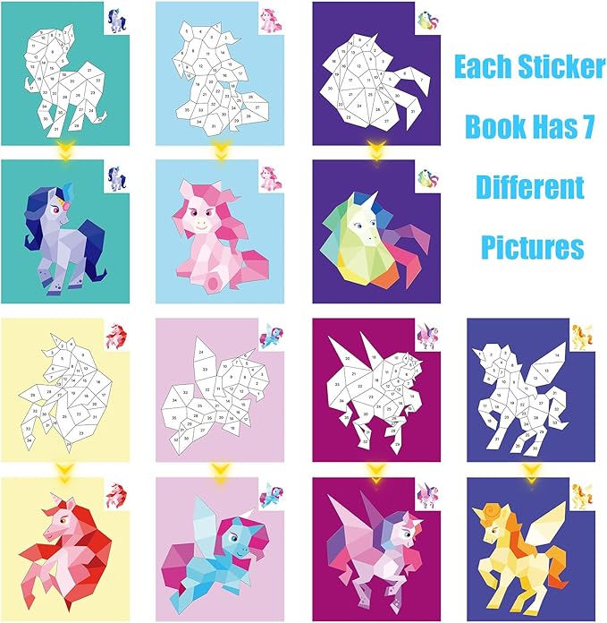 4 Pack Paint by Sticker Kids Crafts for Kids Ages 4-8 Sticker by Number Books Boys and Girls Birthday Gifts Party Favor, Travel Toys for Toddlers Learning (Animal+Ocean+Insect+Horse)