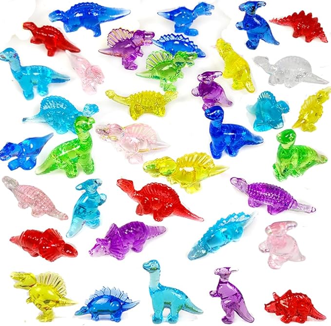 HappyFiller 55 Pcs Mini Acrylic Dinosaur Figures Resin Animals Dinosaurs to Hide,Tiny Sensory Bin Filler,Party Favors Perfect for Collectors,Vase Fillers,Mixed Color,Beach Theme Party Decorations