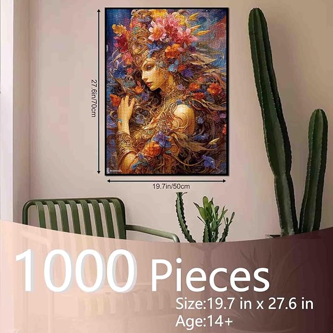 Tucocoo Flower Girl Jigsaw Puzzle 1000 Pieces Puzzles for Adults, Beautiful Woman Goddess Abstract Art Jigsaw Puzzles for Challenging Family Activity Games 27x20 inch DIY Puzzle for Home Decor Gifts