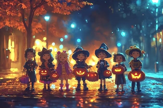 200 Pieces Puzzle Halloween Street, Adult Pumpkin Candy Basket Artwork | Creative Hd Matching Puzzle Paper Puzzle