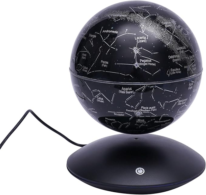 Floating Globe Magnetic Levitation with LED Color Changing Light and Touch Control, Magnetic Levitating Globe for Desk Office Home Decor Educational Gift for Men Father Boys Boss,Black