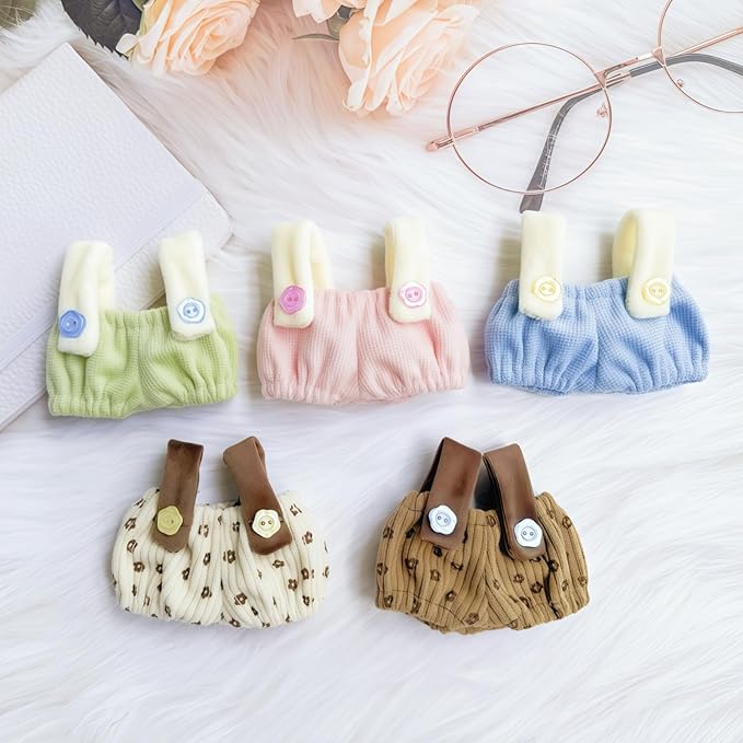 Clothes for Dolls Accessories (No Doll), Cute Outfit Set 3 Pieces Bib Pants Suitable for 15 & 17cm Doll Suit, Stylish Dress Up Overalls Doll Clothing Set Replacement with Hat Clothes Brown