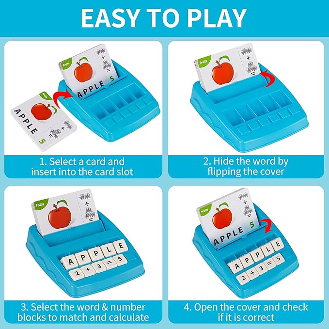 Educational Toys Learning Games for Kids 3-8, Matching Letter Spelling Early Math Game for Preschool& Kindergarten Kids Boys and Girls Light Blue