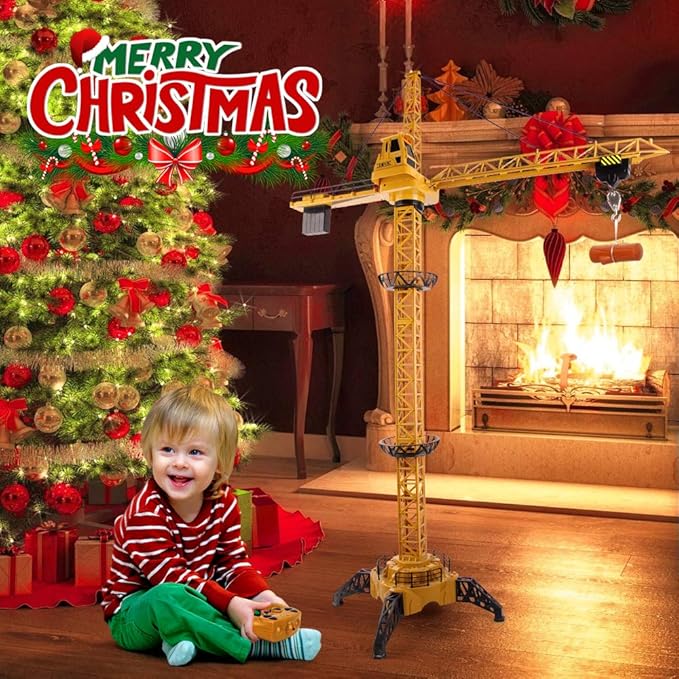 Mini Tudou 50.4 inch Tall 2.4GHz Remote Control Tower Crane,6 Channel Remote Control Construction Crane Toy 680°Rotation Lift Model with Tower Light & Sound for Boys