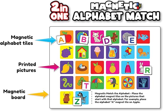 Magnetic Educational Toys for Kids Aged 3 4 5 6 – Learn to Spell Foods| 104 Magnet Pieces – 32 Picture & 72 Letter with Magnetic Board & Spelling Game Guide | Preschool Learning Toy for Girls & Boys