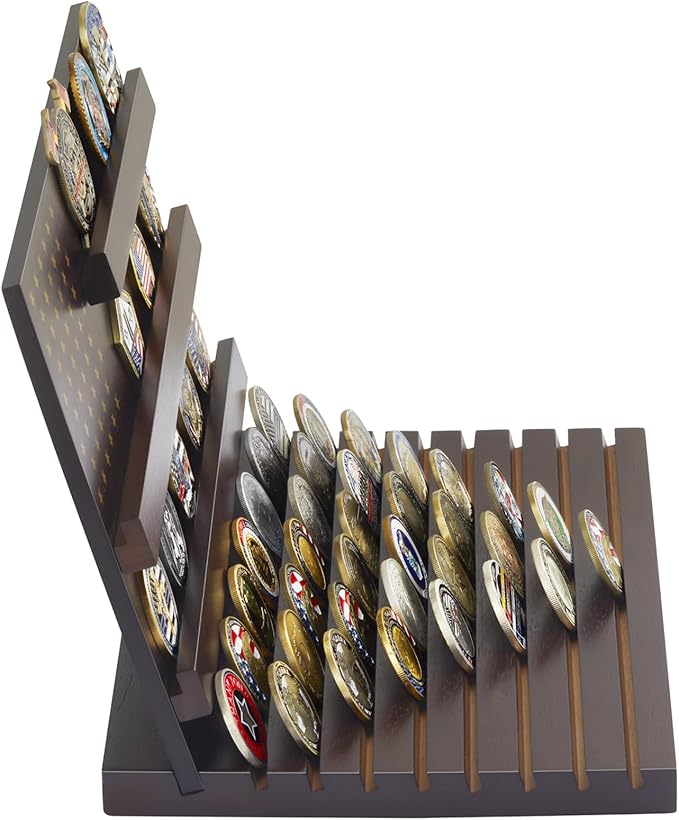 PiaoHao Challenge Coin Display Stand Military Coin Holder Wooden Rack Holds 80 Coins
