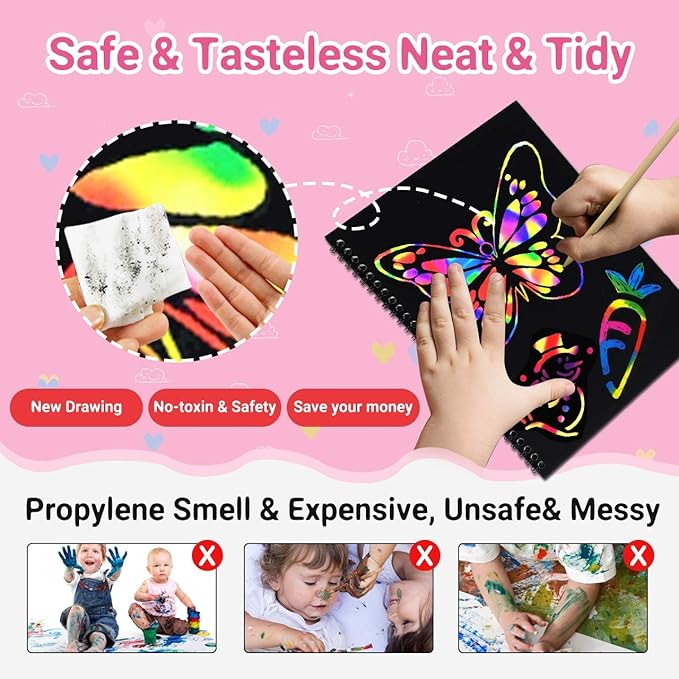 ZMLM Scratch Paper Art-Crafts Gift: 2 Pack Rainbow Notebooks Supplies Toys Easter Basket Stuffers for 3 4 5 6 7 8 9 10 Years Old Girls and Boys Kids Birthday Party Games (Yellow)