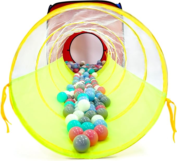 3 in 1 Pop Up Kids Play Tent with Tunnel and Ball Pit for Kids, Boys, Girls, Babies and Toddlers, Indoor/Outdoor Playhouse, Red&Yellow&Blue