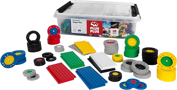 PLUS PLUS - GO! Educational Tub Wheel Mix - 2,600 Pieces / 15 Baseplates / 24 Wheels / 36 Big Wheels - Construction Building Stem/Steam Toy, Kids Mini Puzzle Blocks
