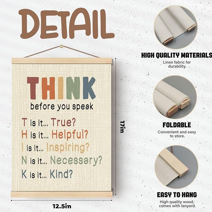 Boat Wades Inspirational Positive Mental Health Wall Art Poster Hanger Frame, Boho Classroom Decor, Think Before You Speak Classroom Hanging Wall Decor for Therapy School Counselor Office, 12x16 Inch