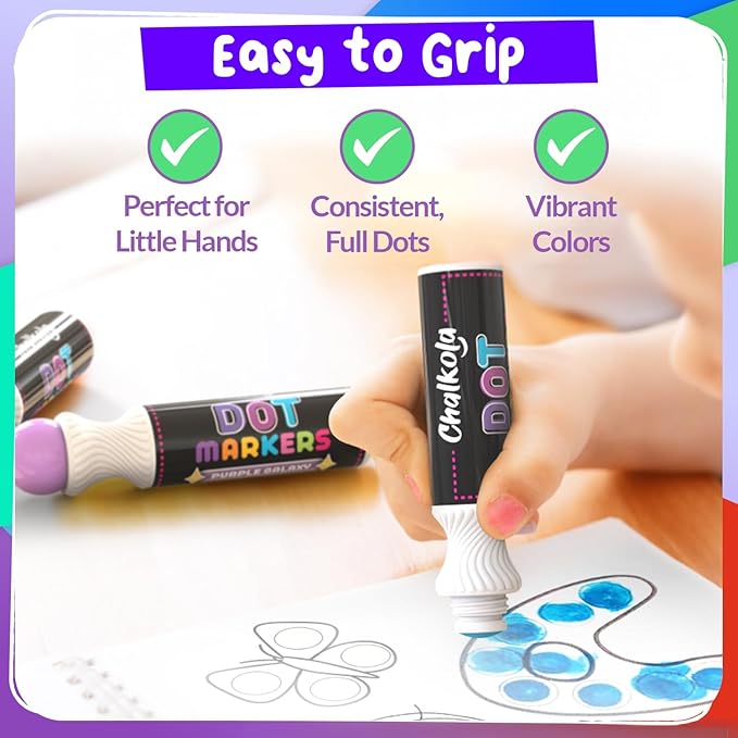 Chalkola 8 Washable Dot Markers for Toddlers 1-3 | with 20 Page Coloring Activity Book Kit, Bingo Daubers | Preschool Paint Dot Art Set - Toddler Arts and Crafts Supplies for Kids Ages 2-4 Years Old