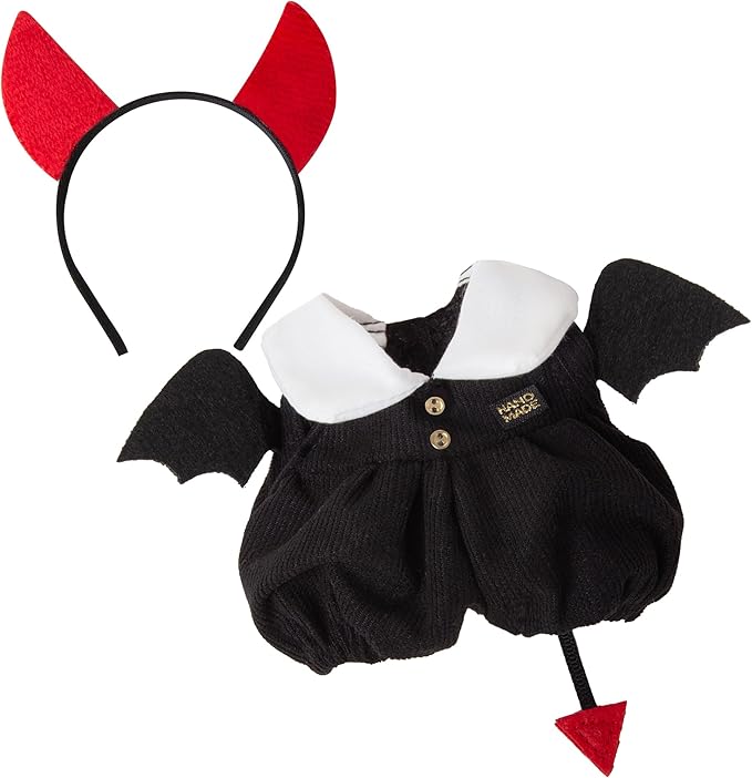 17cm Doll Clothes for Labubu Halloween - Kawaii Chic Style Set for 17cm Dolls, Cute Doll Outfit with Accessories - Black Halloween Romper with Bat + Red Little Devil Horns (Clothes Only)