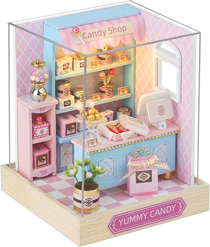 CUTEROOM DIY Doll House Miniature Furniture Wooden House Kit with Dust Cover & LED Light and Accessories - New Three Styles QT Series Dollhouse (QT045)