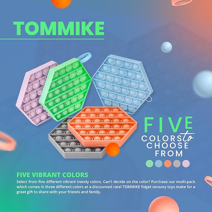 TOMMIKE Hexagon Push Pop Fidget Toy Bubble Sensory for Anxiety & Stress Relief Special Needs Autism Learning Office School Game Crafts Kids Adults (Rainbow)