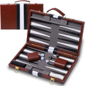 Backgammon Sets for Adults, 15 inch Backgammon Brown Sets Classic Board Game with Premium Leather Case, Portable Travels Strategy Backgammon Game Set for Adults, Kids (Brown)