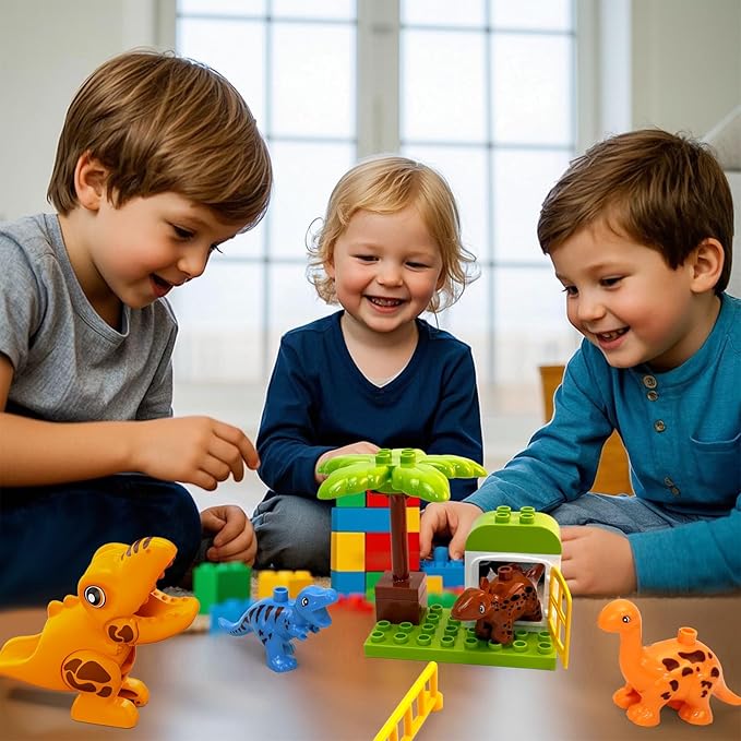 Marble Run Building Blocks for Kids Ages 3+ | 121-Piece Dinosaur STEM Toy with 6 Dinosaurs & 2 Baseplates | Durable Construction Set with Step-by-Step Guide