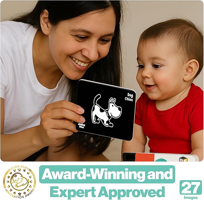 Happy Start High Contrast Baby Cards for Newborns - Black & White Cards, Water-Resistant, BPA-Free, Portable Educational Flashcards for Visual Stimulation, Award-Winning, Ages 0+(English & French)