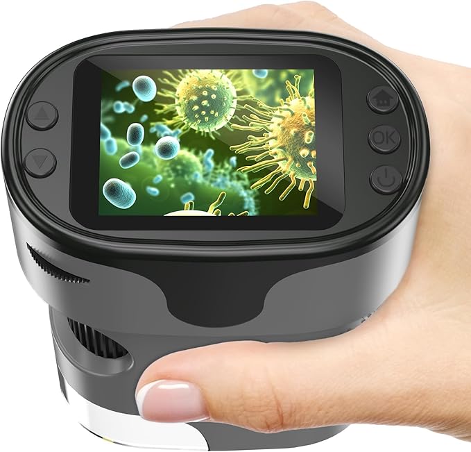 1000X Handheld Microscope for Kids 4K 2.0" Screen Rechargeable Mini Pocket Digital Microscopes w/Slides Kit Portable Edu Gift Age 4-6 8-12 Children Students (Grey)