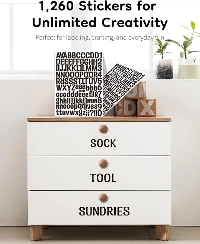 Uniclife 10 Sheets Letter Stickers, 1260 Pcs Scrapbook Stickers, 1 Inch Vinyl Number Alphabet Sticker, Self-Adhesive Stick on Letters for Mailbox Bottles Crafts Posters Decor, Black