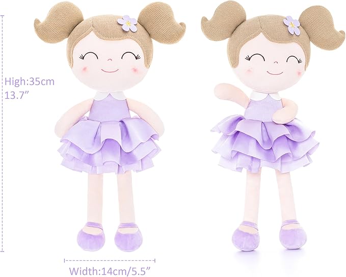 Gloveleya Princess Tutu Doll – 14 Inch Soft Plush Baby Doll for Girls with Purple Dress & Gift Bag, First Baby Doll for Toddler Girls, Birthday Present, Baby Shower & Holiday Keepsake