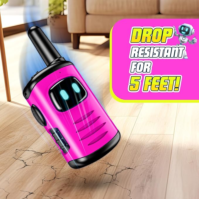 Kids Walkie Talkies Toys for Girls: comedyfun Mini Robots Walkies Talkies Pink 2 Pack Christmas Birthday Gifts for 3 4 5 6 7 8 Year Old Girls Toys Age 4 5 6 7 8 Stocking Stuffers Camping Outdoor