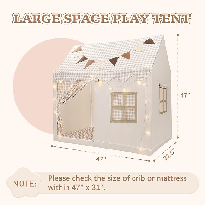 Kids Play Tent, Toddlers Playhouse with Replaceable Door Curtains, Star String, Flag, Washable, Indoor and Outdoor Play Tent for Kids, Girls & Boy Aged 3+, 47" x 31.5" x 47"