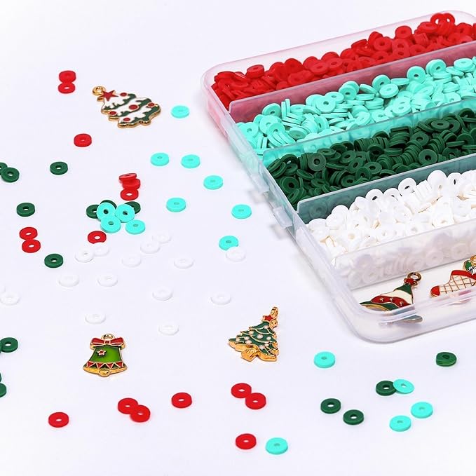 Christmas Bracelet Making Kit, 3500Pcs Clay Beads with Elastic String & 5 Random Charms, Christmas Gifts for Teens.