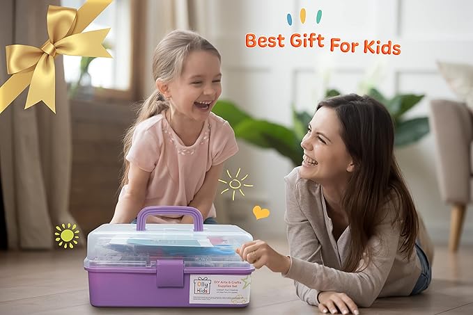 Olly Kids Craft Kits Library in a Plastic Craft Box Organizer- Craft and Art Supplies for Kids Ages 4 5 6 7 8 9 10 11 &12 Year Old Boys & Girls