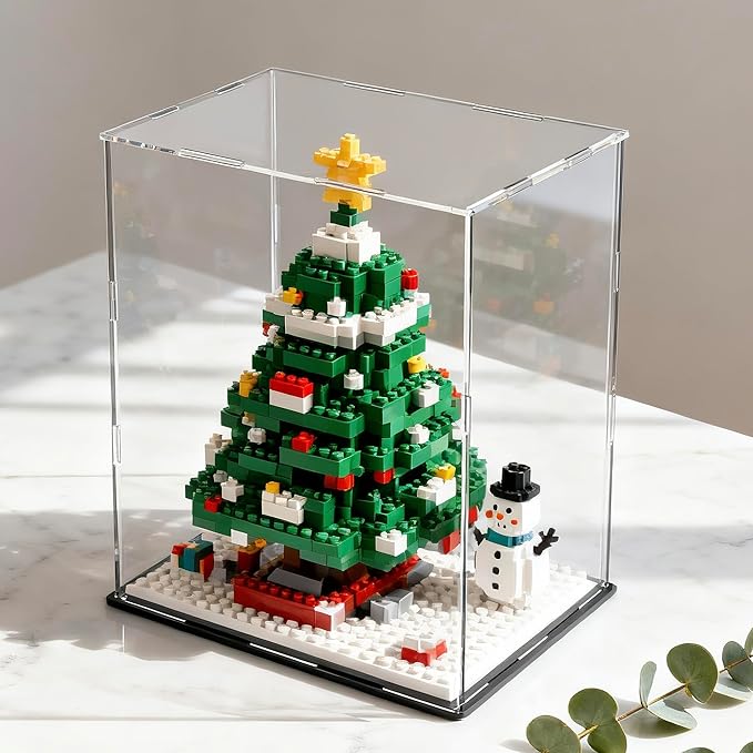 SVENJBB Large Display Case for Dolls, 13x13x16 Inch Acrylic Box for Trophy and Figures, Clear Acrylic Display Cases with Matte Black Base for Collection Protection and Storage