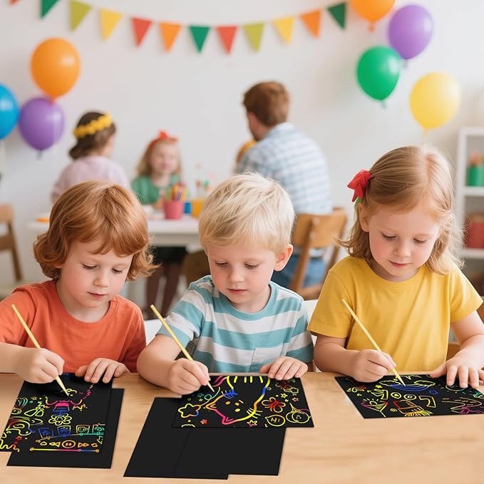 Cityrosy Rainbow Scratch Paper for Kids: 160 Pcs Scratch Art for Kids Sets Arts and Crafts Birthday Gifts for 3-12 Years Old Girls Boys Classroom, Party, Games