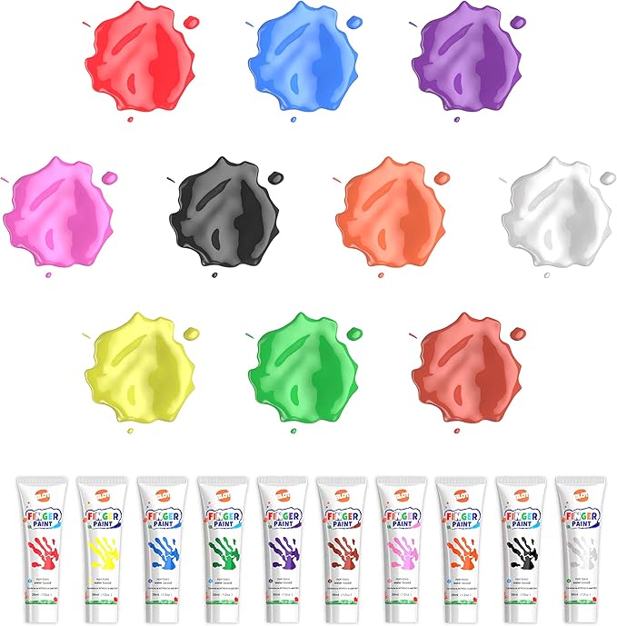 Kids Washable Finger Paint for Toddlers Art Supplies Gift for Baby Hand Painting DIY Crafts, Non Toxic, 10 Colors, 36ml/Tube
