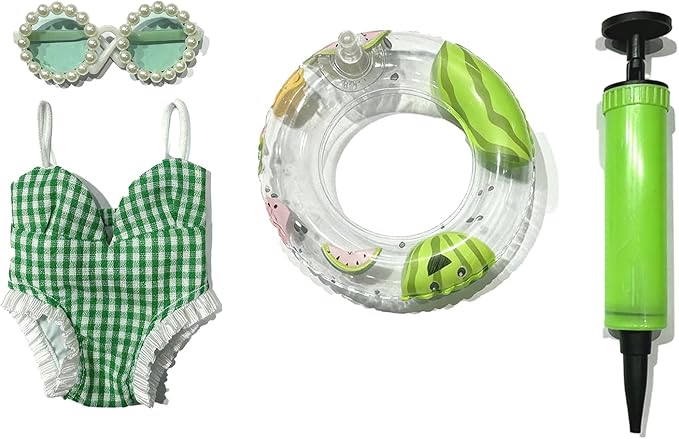 15/17cm（6.7inch Doll Clothes 4-Piece Summer Set: Bikini, Inflatable Ring, Sunglasses & Air Pump for Pool Party (Doll Not Included)