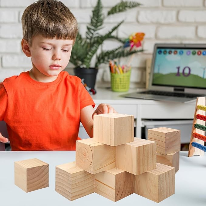 12 Pack Wooden Cubes for Crafts – 3 Inch Craft Quality Wood Cubes, Wood Blocks for Crafts Perfect for DIY Crafts and Art Projects, Unfinished Wood Cubes for DIY Project